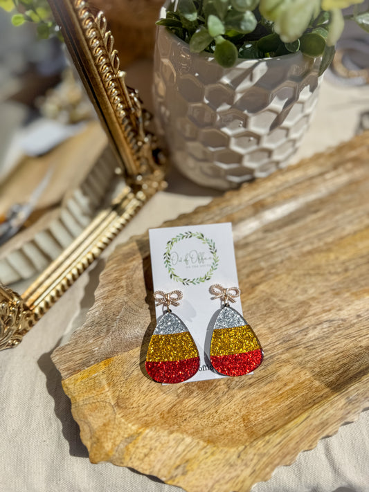 Candy Corn Bow Acrylic Earrings