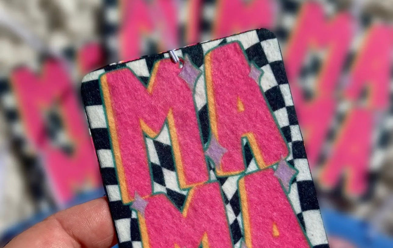 Mama Checkered Felt Freshie (leather)