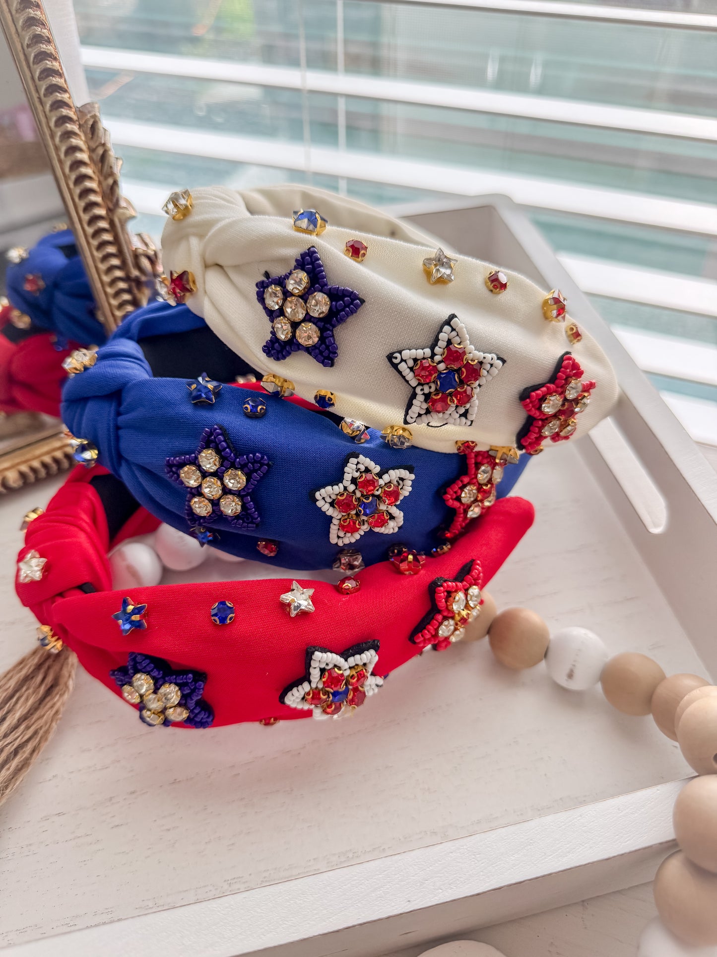 Patriotic Star Beaded Knot- Red