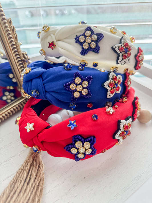Patriotic Star Beaded Knot- Red