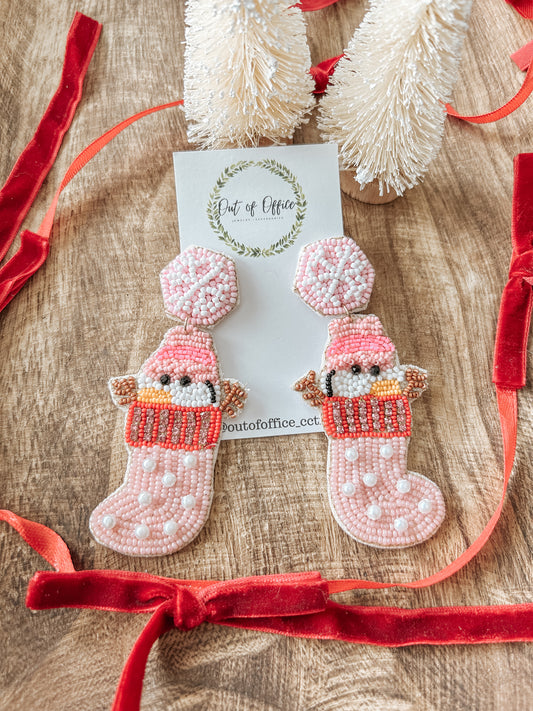 Cozy Snowman Beaded Earrings